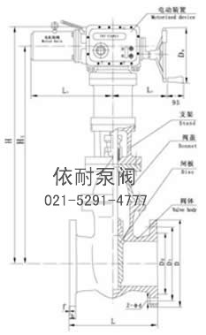 Z945T/W-10型Z945T/W暗桿楔式單閘板電動閘閥 外形尺寸圖