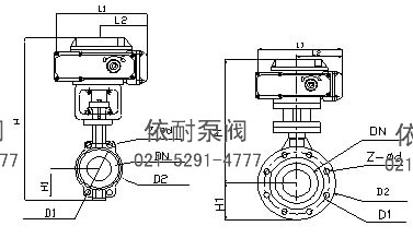 ZAJD971F襯氟電動蝶閥  外形尺寸圖