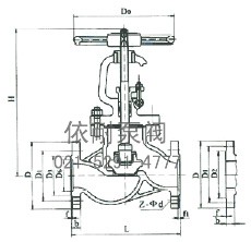  J41H/J41Y/J41W型鑄鋼法蘭截止閥 結(jié)構(gòu)圖