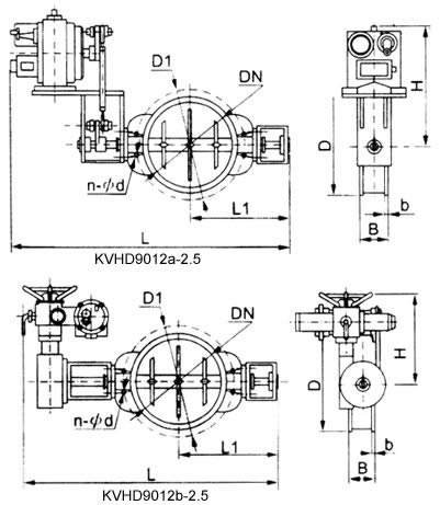 KVGD9012電動(dòng)高溫蝶閥 外形尺寸圖