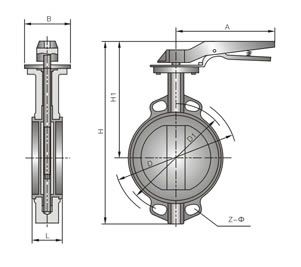 D71X/F/J/H/S-10/16C(Q/P)對夾式(襯膠)脫硫蝶閥 外形尺寸圖