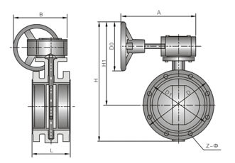 D341X/F/J/H/S-10/16C(Q/P)法蘭式(襯膠)脫硫蝶閥 外形尺寸圖