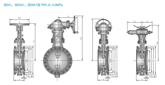 BD41/BD541/BD941金屬密封擺動(dòng)蝶閥 外形尺寸圖