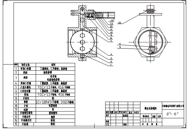 螺紋連接蝶閥 主要零部件材料