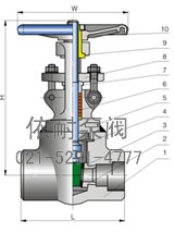 壓力自緊閥蓋鍛鋼閘閥 結(jié)構(gòu)圖