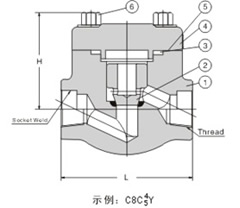 螺栓閥蓋升降式鍛鋼止回閥 結(jié)構(gòu)圖1