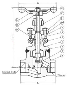 鍛鋼截止閥 結(jié)構(gòu)圖