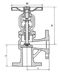 J44H角式德標(biāo)波紋管截止閥 外形尺寸圖