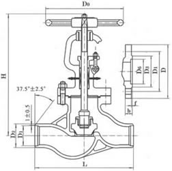 J41H水封截止閥 外形尺寸圖