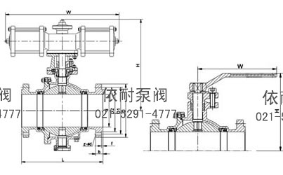 Q647型噴煤粉卸灰氣動球閥 外形尺寸圖