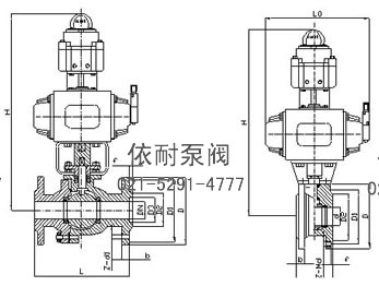 Q671F對夾式超短型氣動球閥 外形尺寸圖