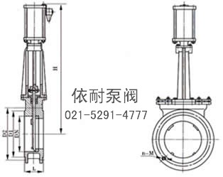 Z673H/X/F-6/10/16對夾式刀形氣動(dòng)閘閥 外形尺寸圖