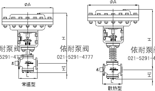 ZJHN型精小型薄膜雙座氣動調節(jié)閥  外形尺寸圖