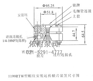 1199RTW型螺紋安裝遠傳膜片裝置尺寸圖