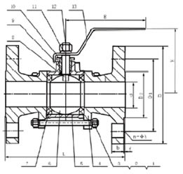 Q41F三片式法蘭球閥 結構圖