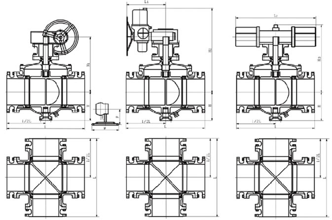 Q941F四通四密封電動球閥 結(jié)構(gòu)圖2