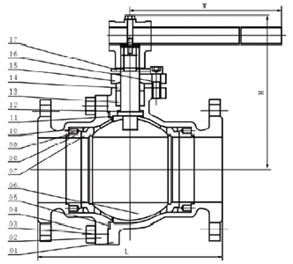 Q41H硬密封浮動(dòng)球閥 結(jié)構(gòu)圖