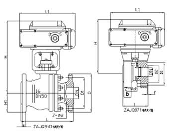 超短型ZAJQ電動(dòng)調(diào)節(jié)對(duì)夾式球閥 外形尺寸圖