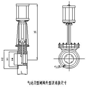 ZYH673氣動(dòng)刀型閘閥 外型及連接尺寸