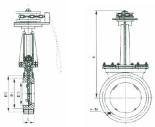 PZL73H/X/F-6/10/16鏈輪對(duì)夾式刀形閘閥 外形尺寸圖