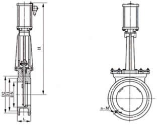 PZ673H/X/F-6/10/16氣動(dòng)對(duì)夾式刀形閘閥 外形尺寸圖