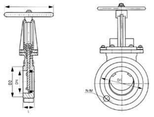 PZ73H/X/Y-10/16手動刀形閘閥 外形尺寸圖
