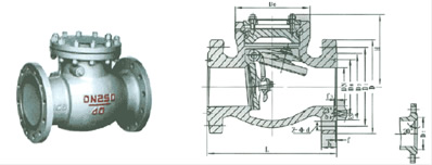 H44H/Y/W-160~250型旋啟式法蘭止回閥 外形尺寸圖