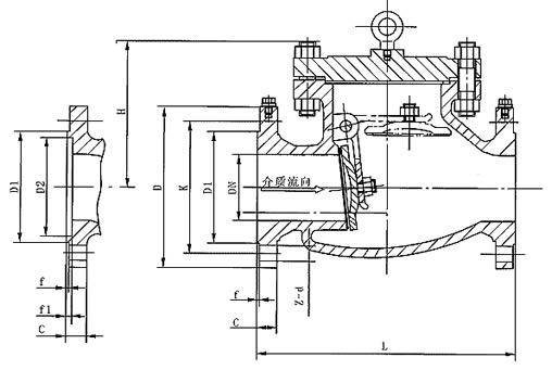 Hy44F/W- P/T旋啟式氧氣止回閥 外形尺寸圖